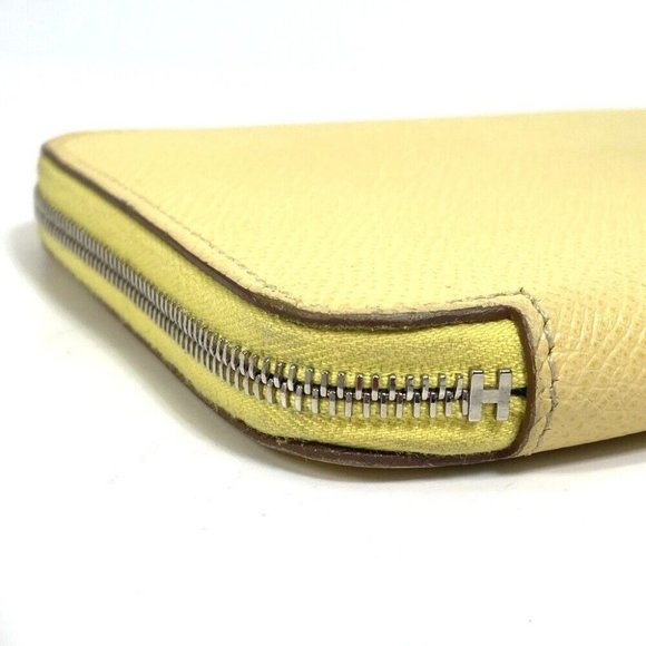 Authentic HERMES Azap Long Silk-In Zip Around Long Wallet Leather yellow/Green - Picture 5 of 15